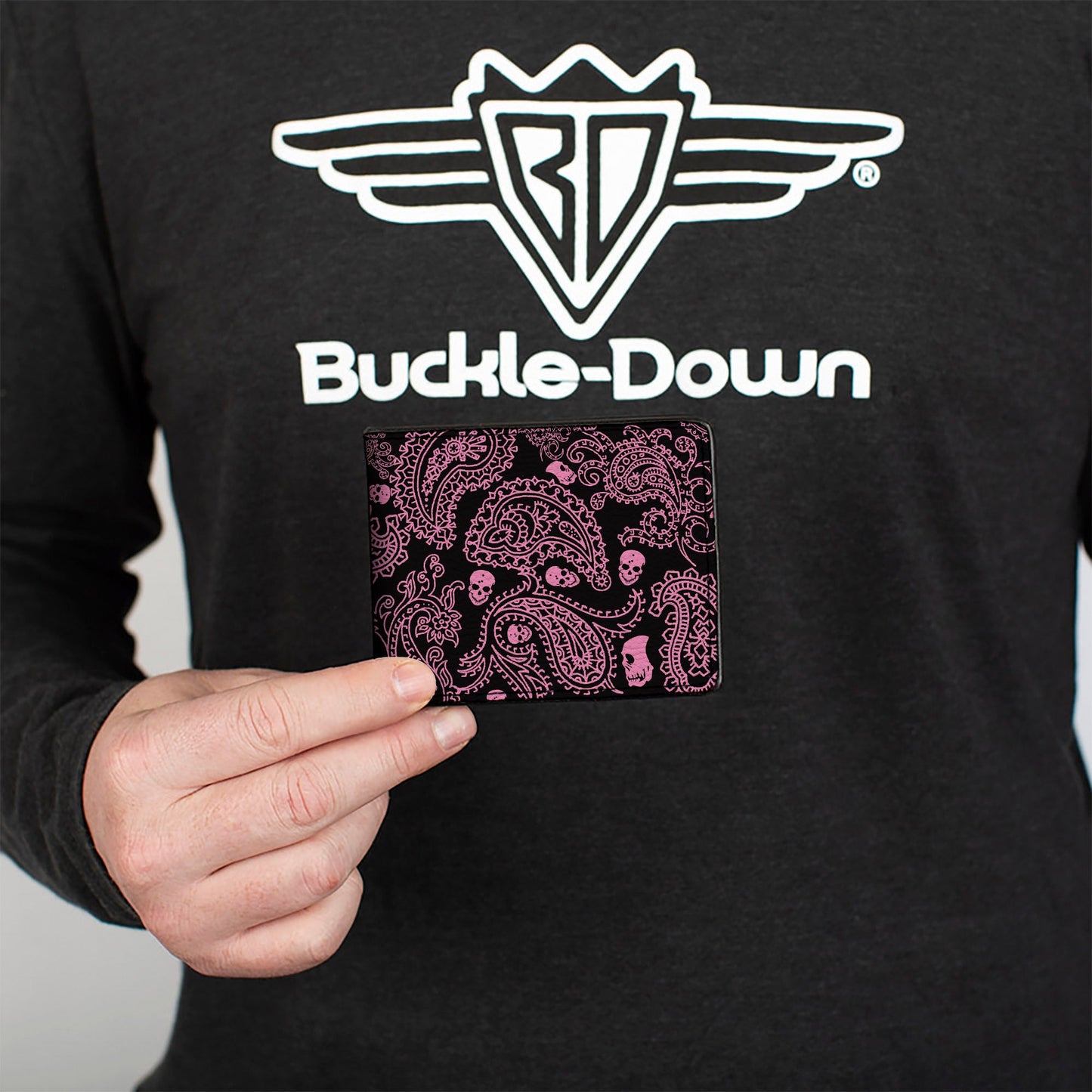 Bi-Fold Wallet - Bandana Skulls Black Pink