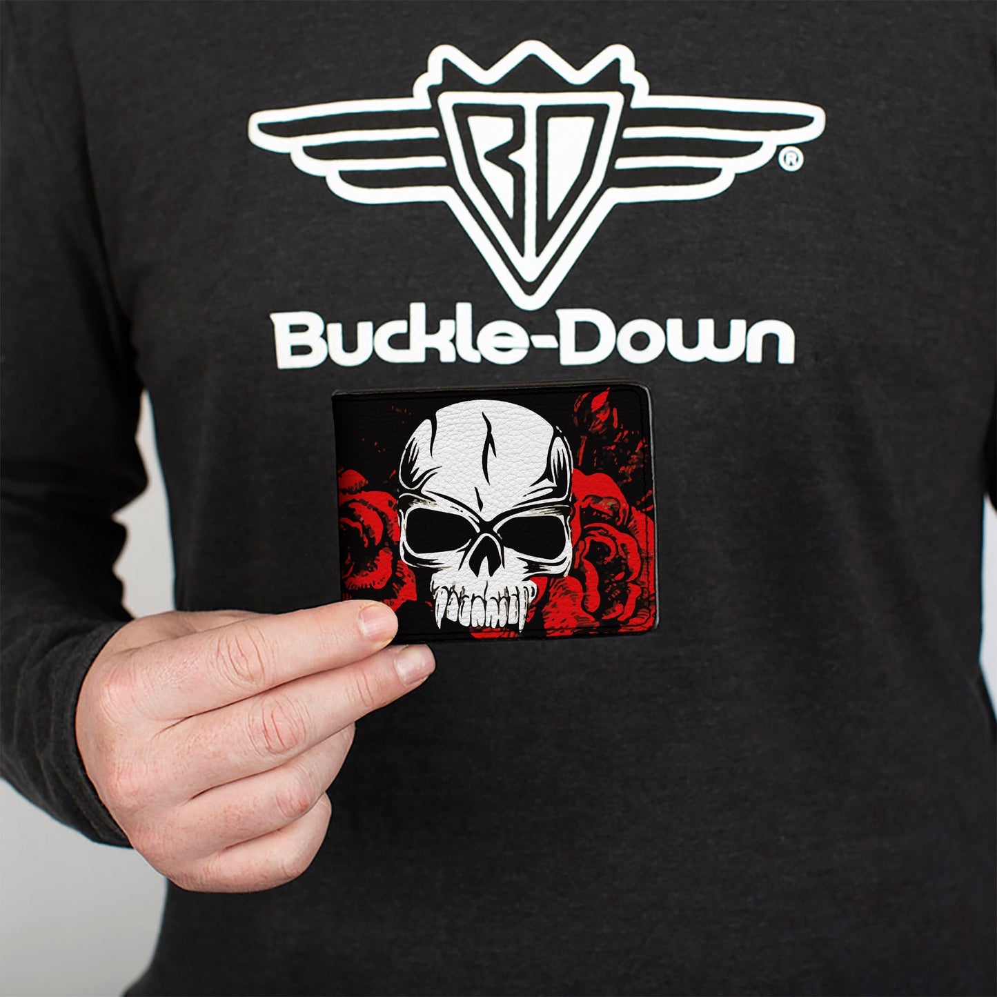 Bi-Fold Wallet - Brass Knuckles Skulls Roses Black Red White