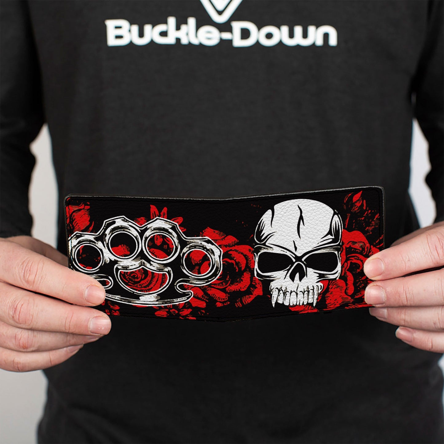 Bi-Fold Wallet - Brass Knuckles Skulls Roses Black Red White