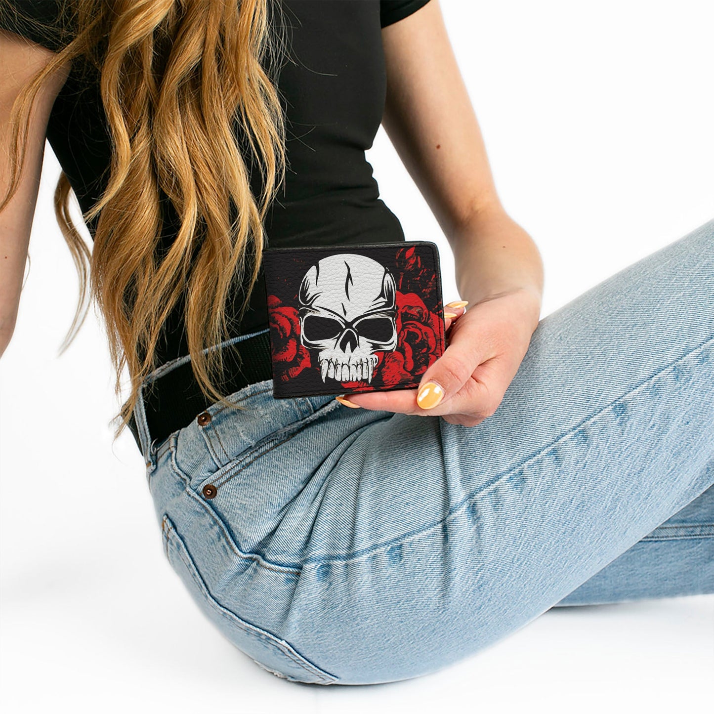 Bi-Fold Wallet - Brass Knuckles Skulls Roses Black Red White