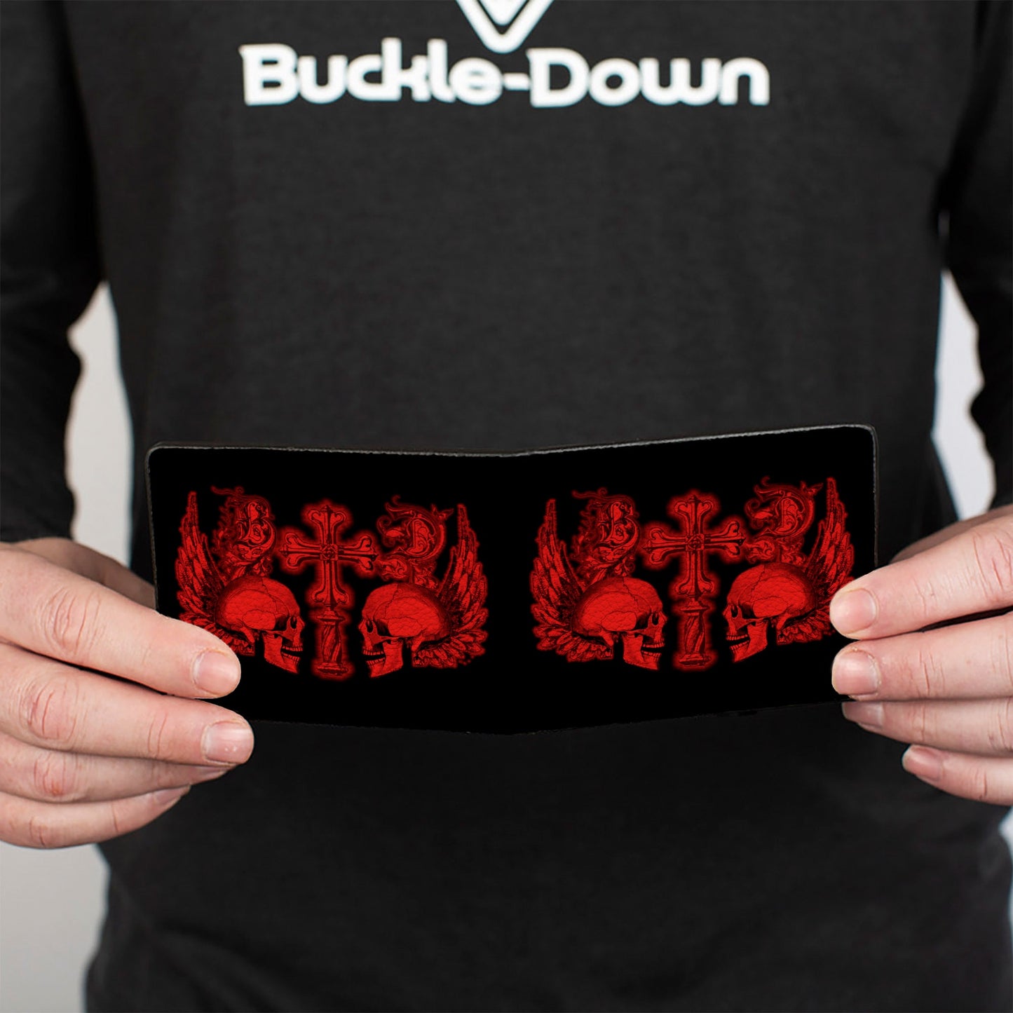 Bi-Fold Wallet - BD Skulls w Wings Black Red