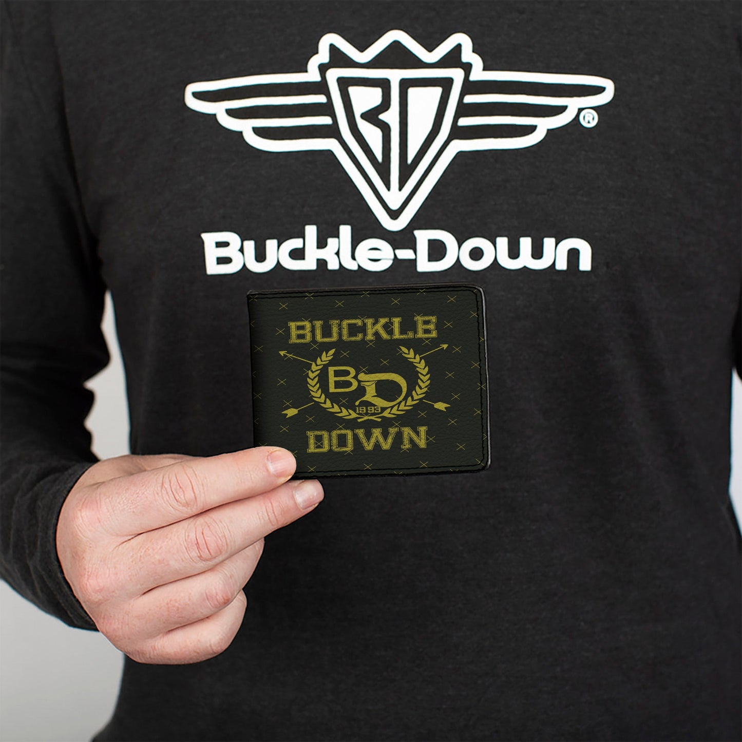 Bi-Fold Wallet - Buckle-Down Winged Skull ENJOY THE RIDE Olive Lime Green
