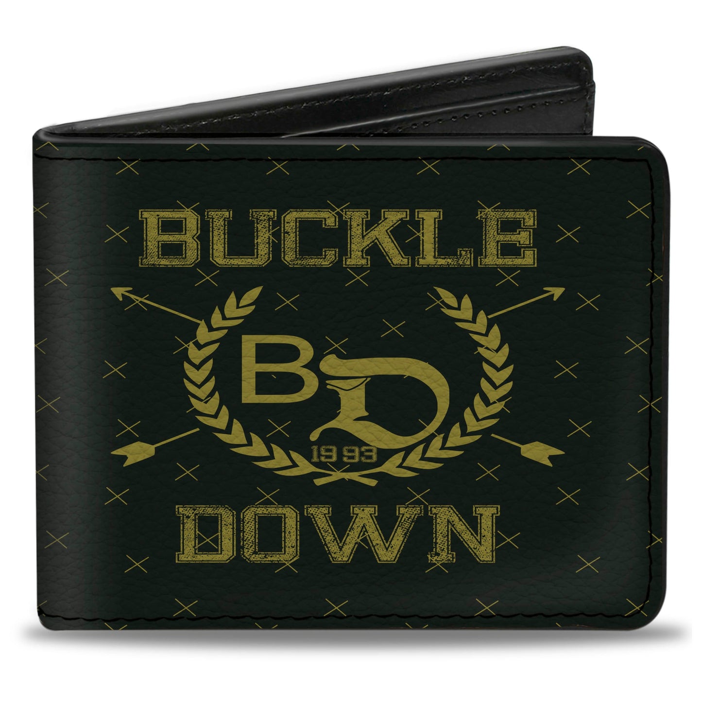 Bi-Fold Wallet - Buckle-Down Winged Skull ENJOY THE RIDE Olive Lime Green