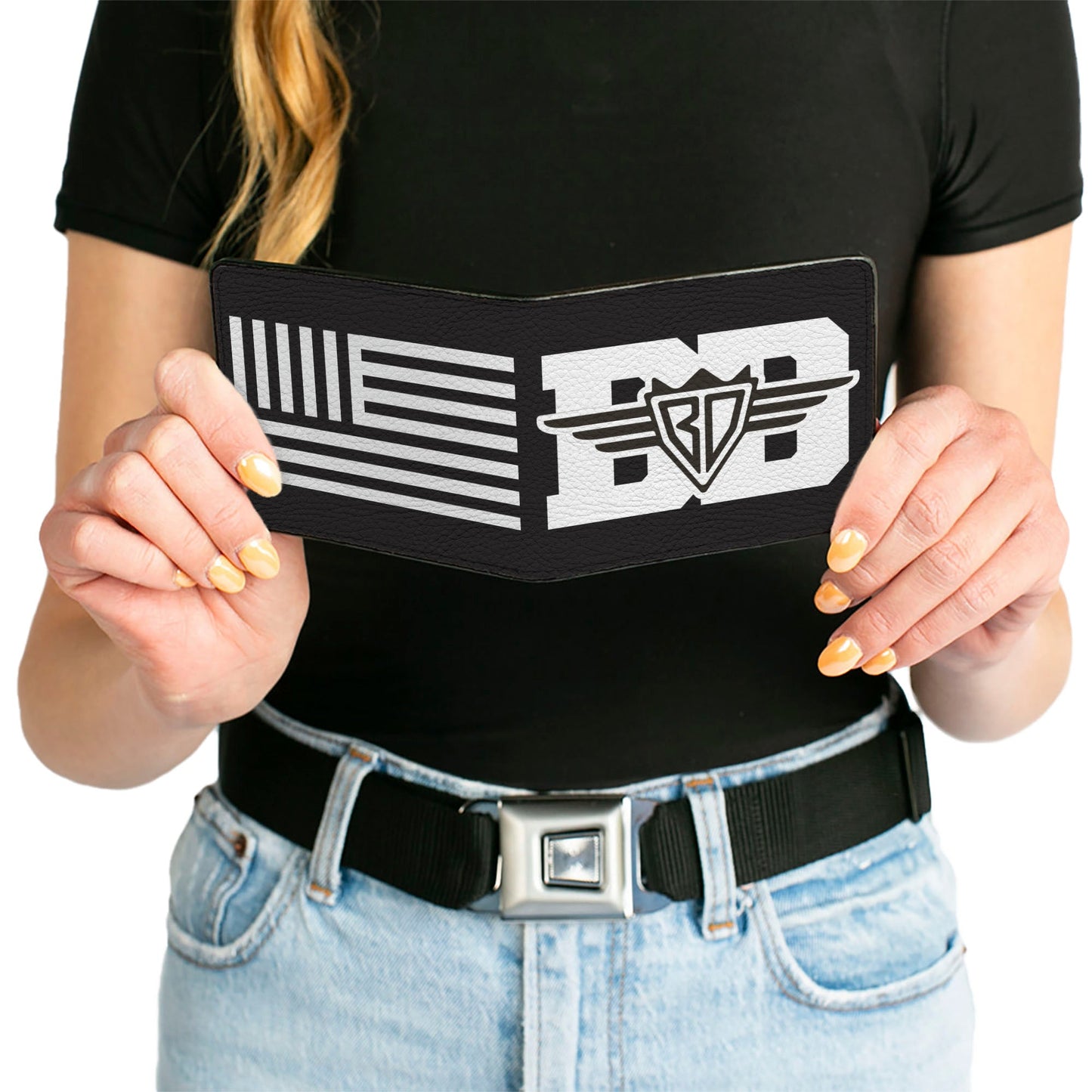 Bi-Fold Wallet - Buckle-Down BD Logo American Stripe Flag White Black