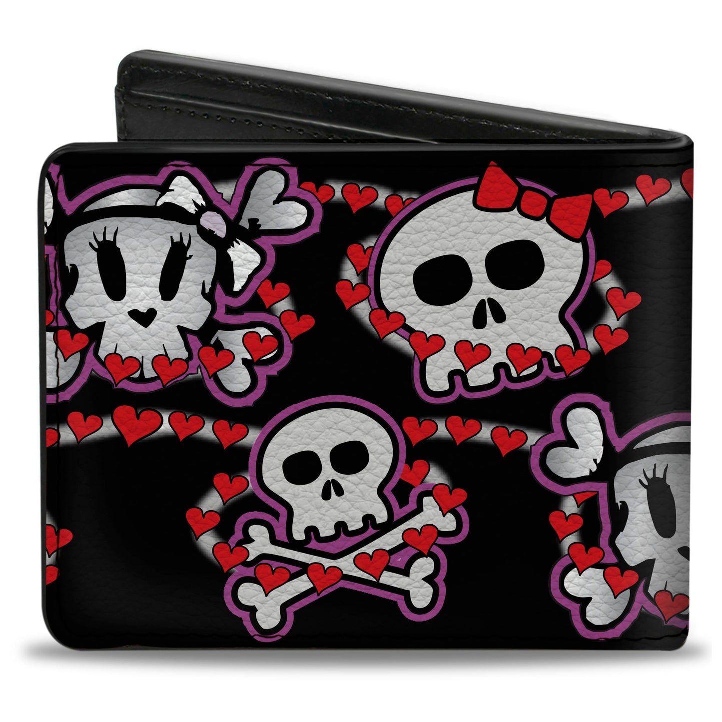 Bi-Fold Wallet - Cute Skulls w Hearts