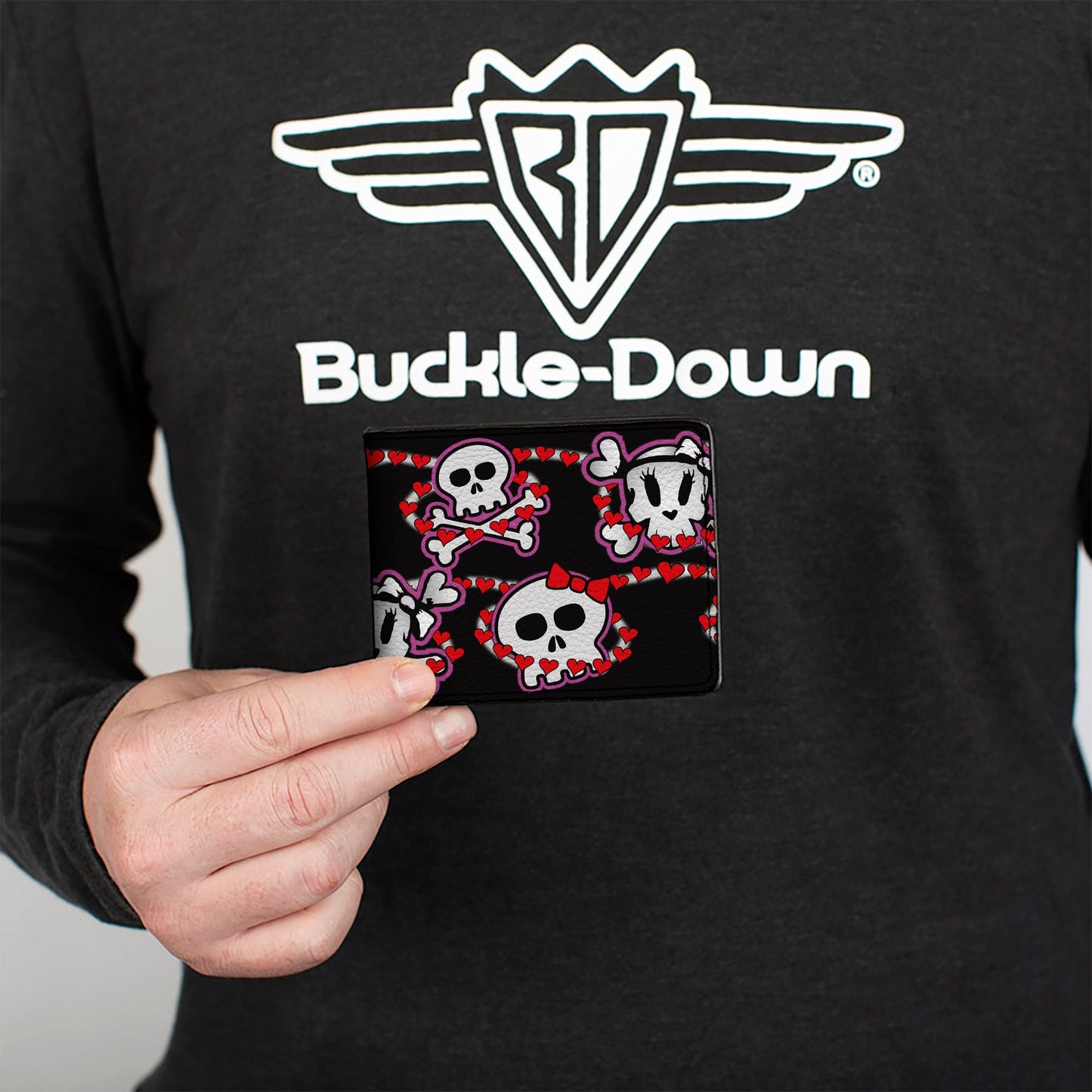 Bi-Fold Wallet - Cute Skulls w Hearts