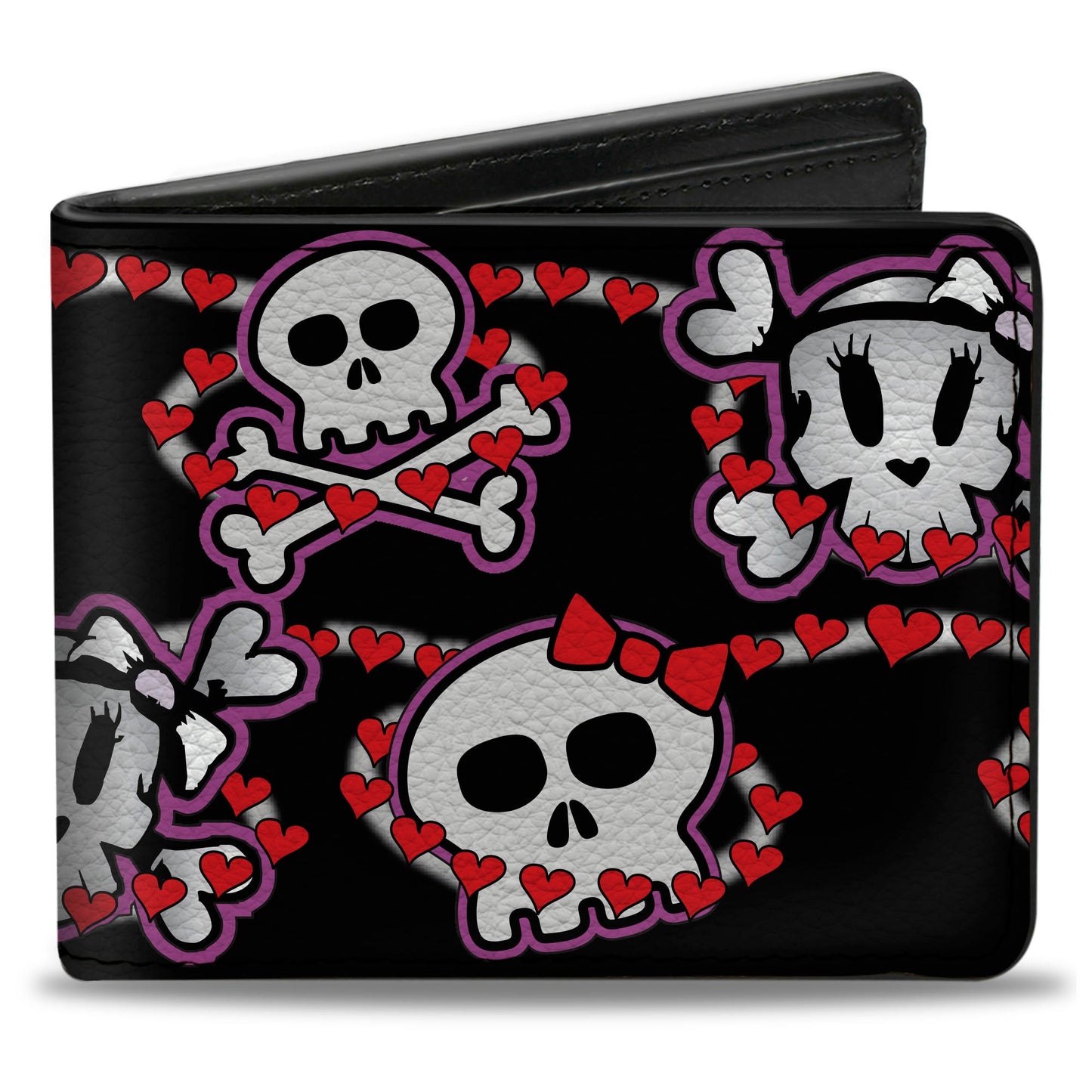 Bi-Fold Wallet - Cute Skulls w Hearts