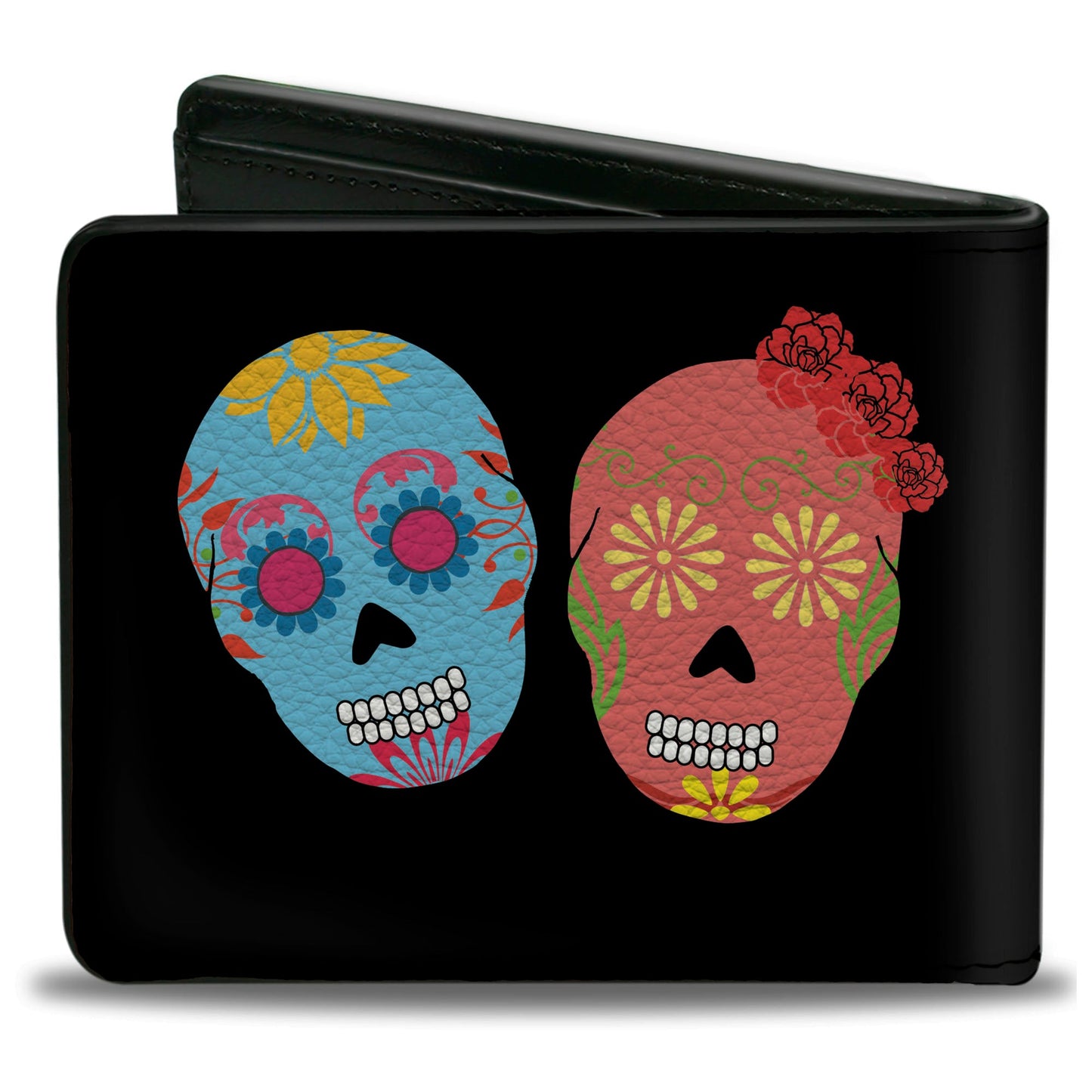 Bi-Fold Wallet - Painted Sugar Skulls Black Multi Color