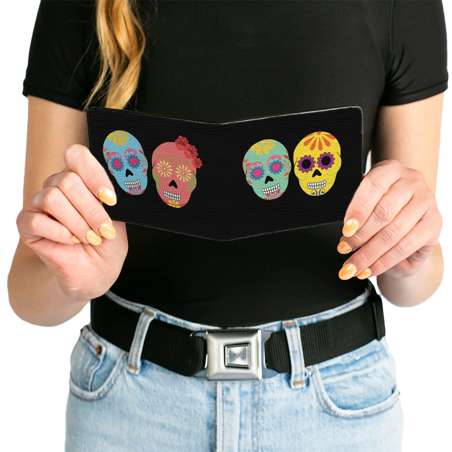 Bi-Fold Wallet - Painted Sugar Skulls Black Multi Color