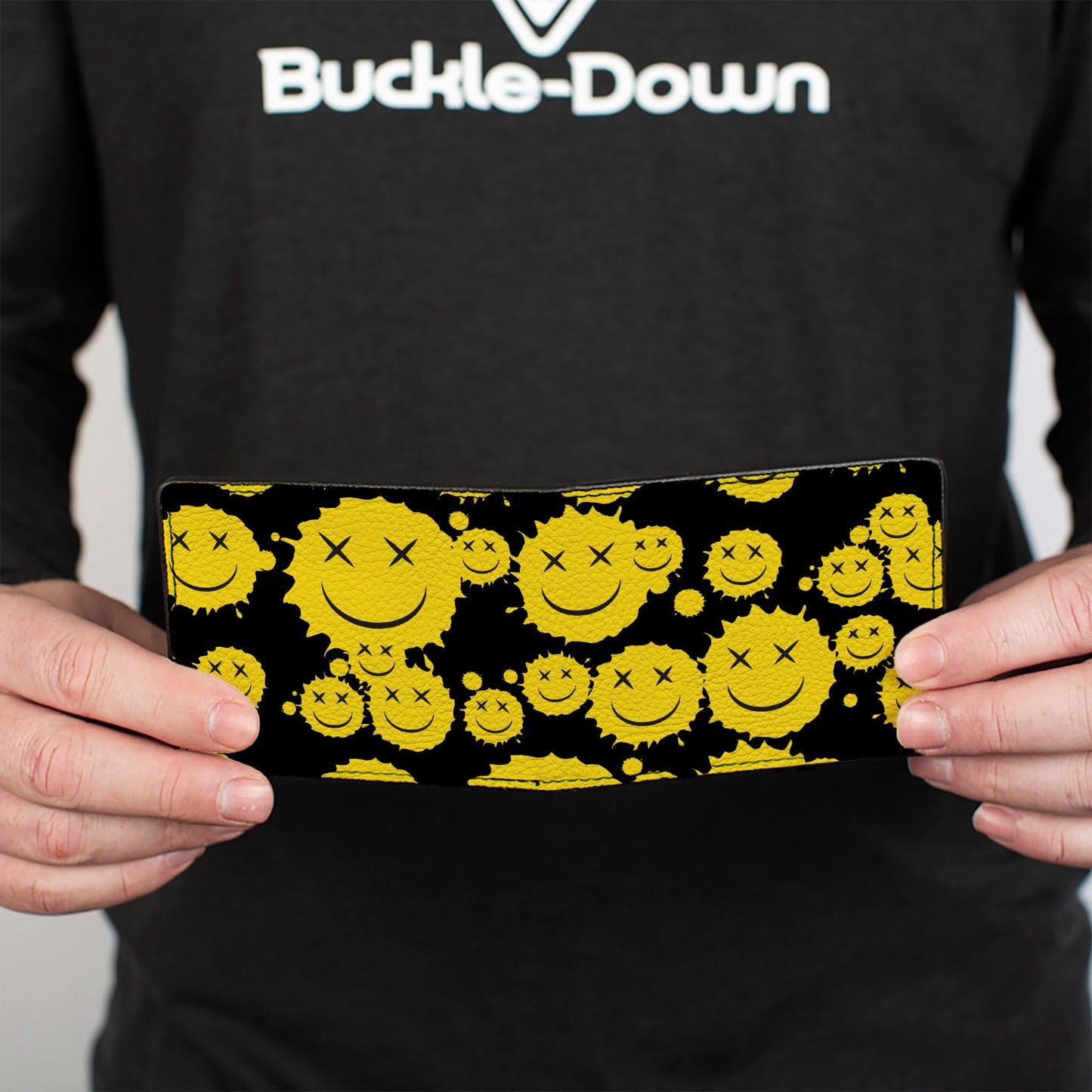 Bi-Fold Wallet - Smiley Face Splatter Scattered Black/Yellow