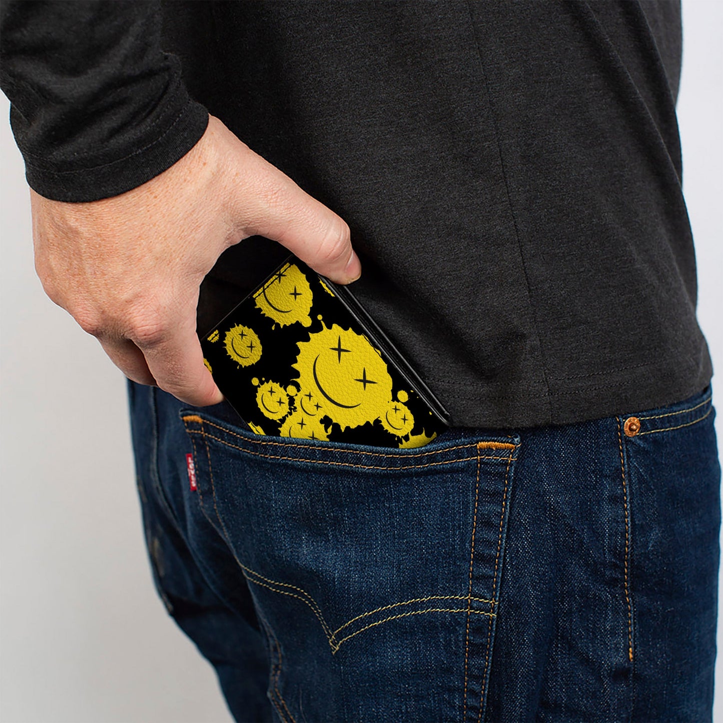 Bi-Fold Wallet - Smiley Face Splatter Scattered Black/Yellow