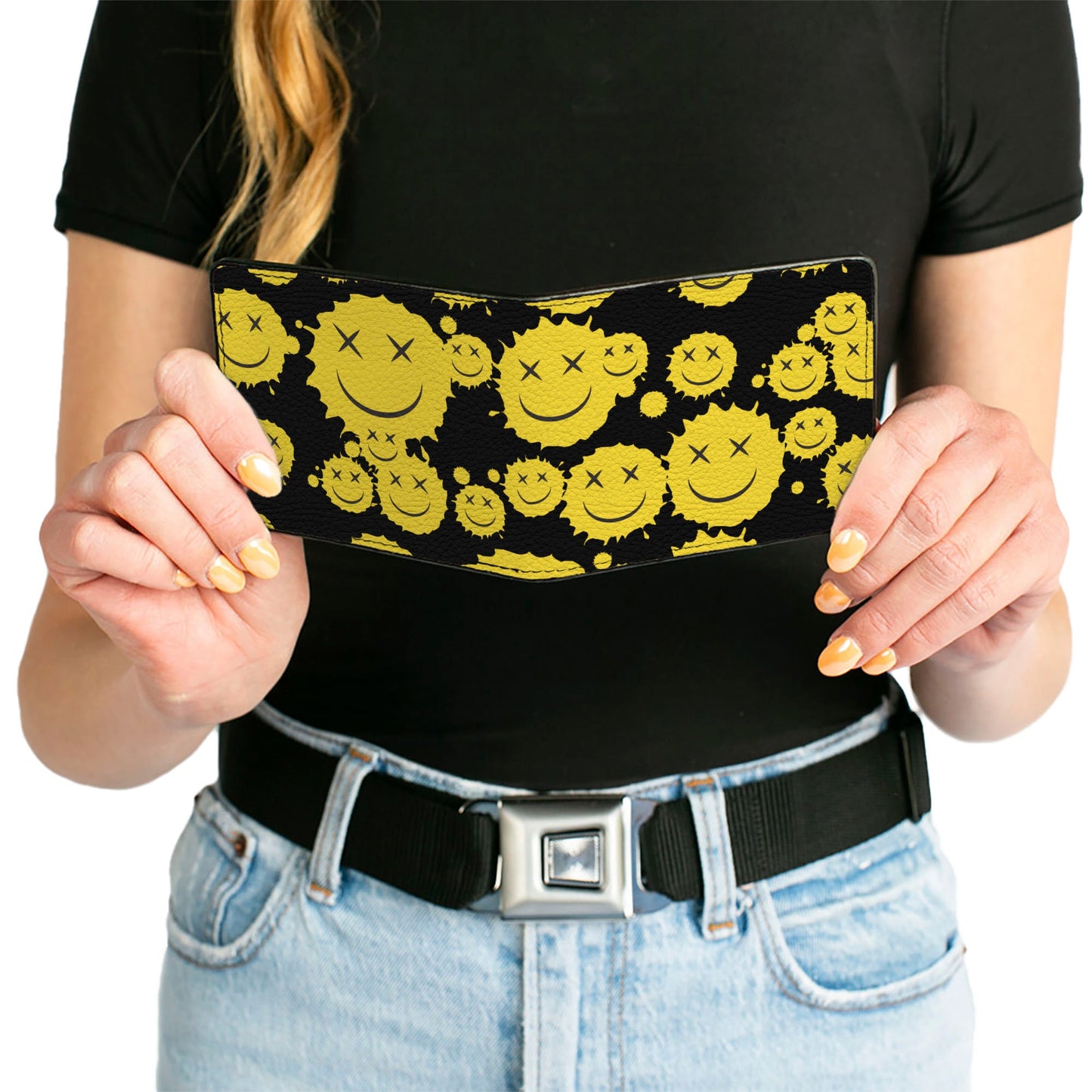 Bi-Fold Wallet - Smiley Face Splatter Scattered Black/Yellow