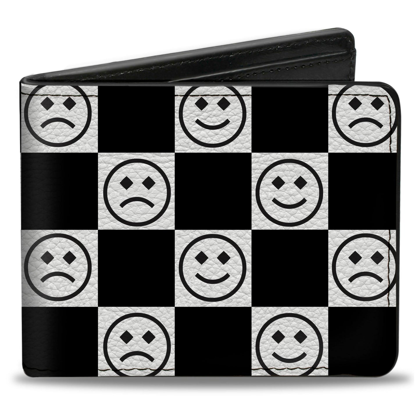 Bi-Fold Wallet - Smiley Sad Face Checker Black/White