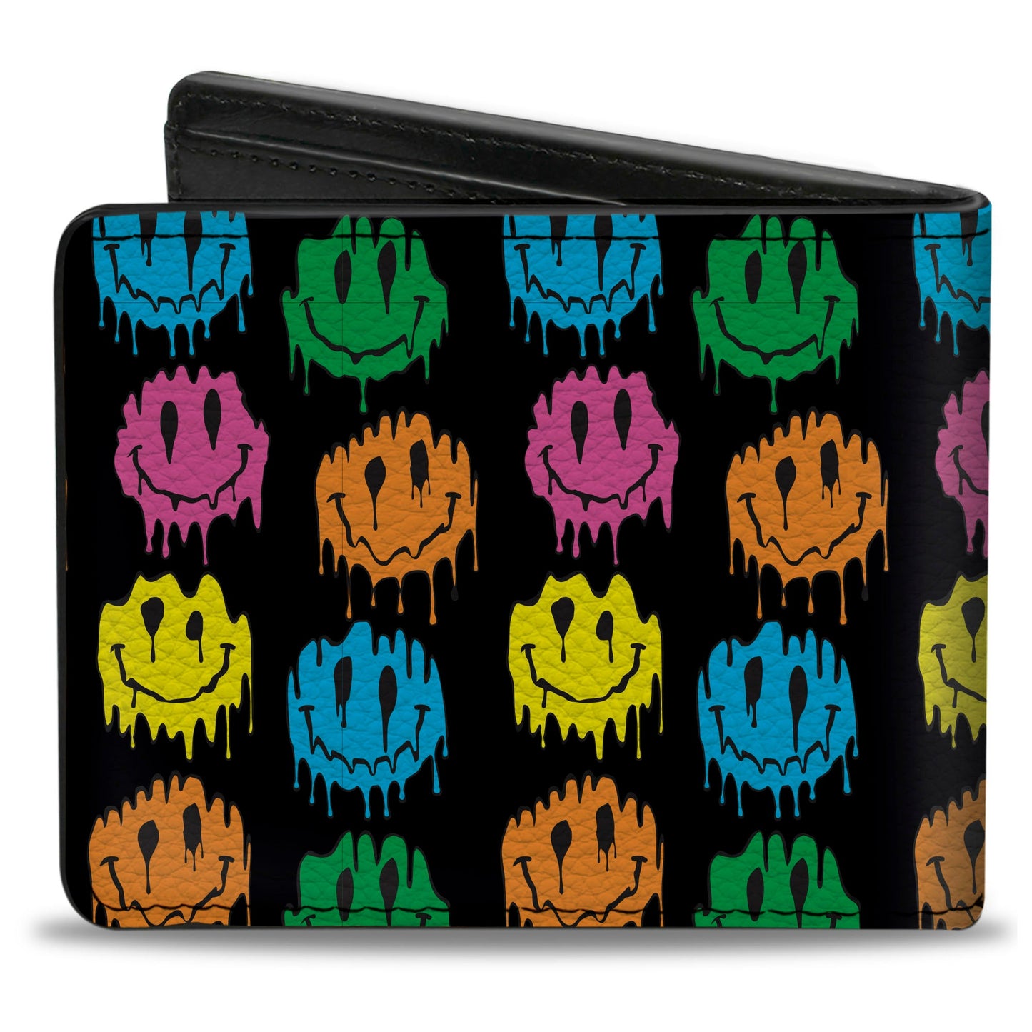Bi-Fold Wallet - Smiley Faces Melted Mini Repeat Black Multi Neon