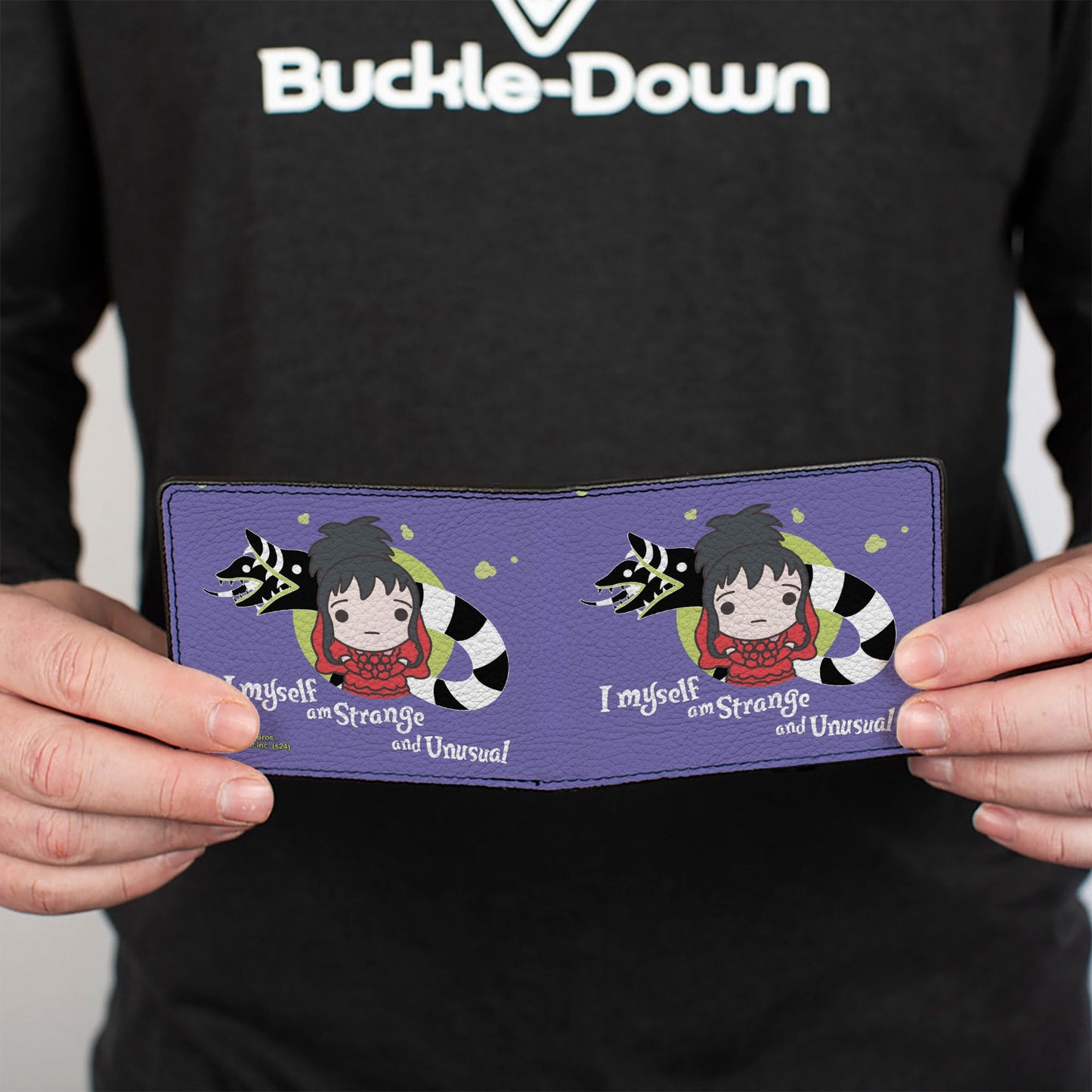 Bi-Fold Wallet - Beetlejuice Chibi Lydia and Sandworm STRANGE AND UNUSUAL Pose Blue