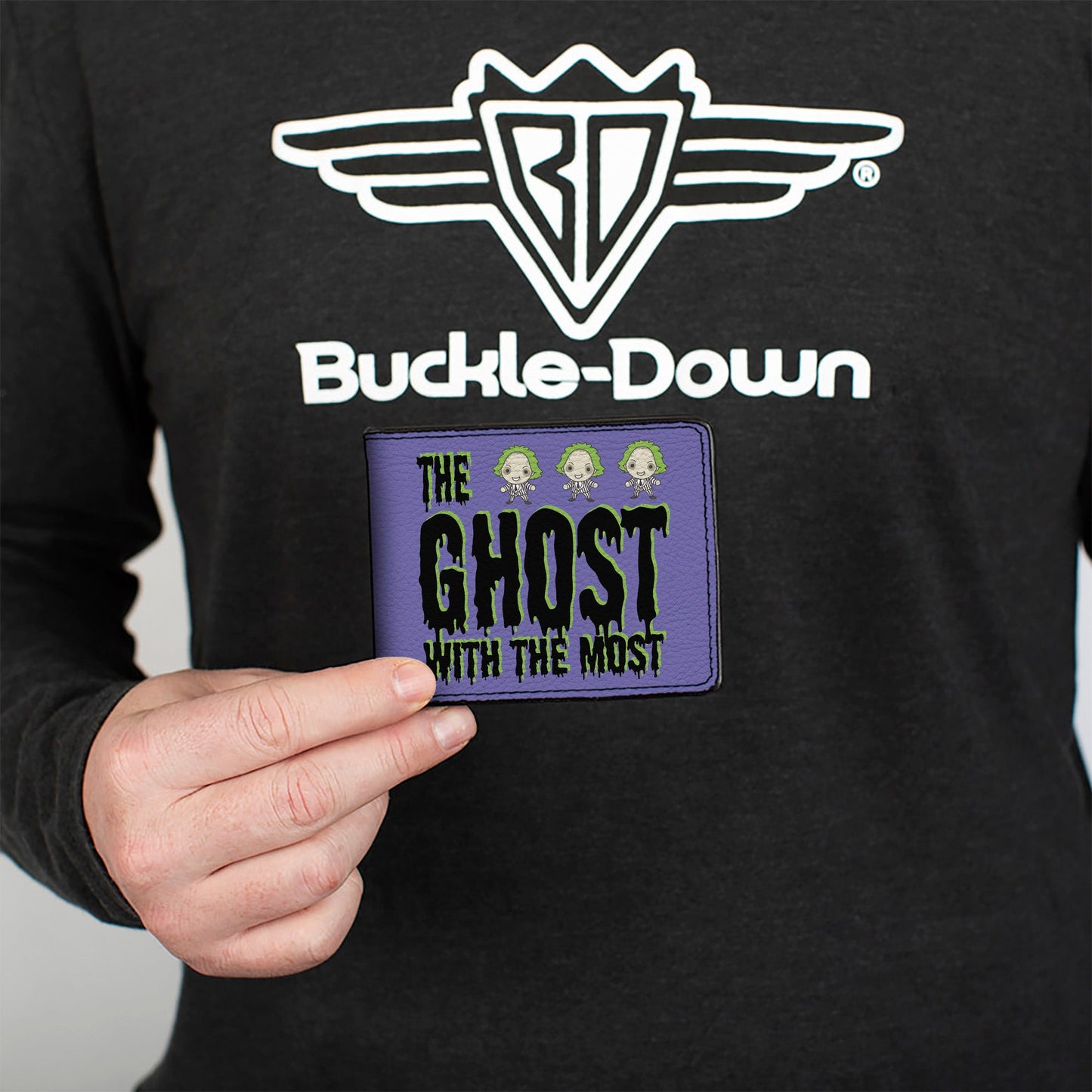Bi-Fold Wallet - Beetlejuice Chibi THE GHOST WITH THE MOST Pose Purple/Green/Black