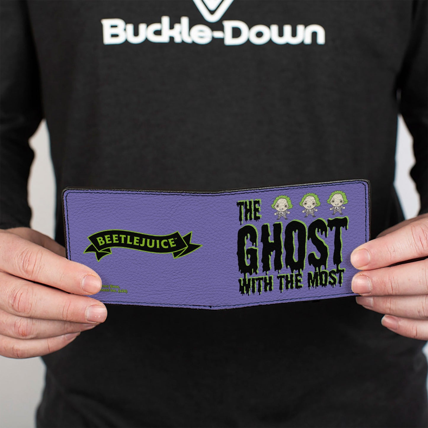 Bi-Fold Wallet - Beetlejuice Chibi THE GHOST WITH THE MOST Pose Purple/Green/Black