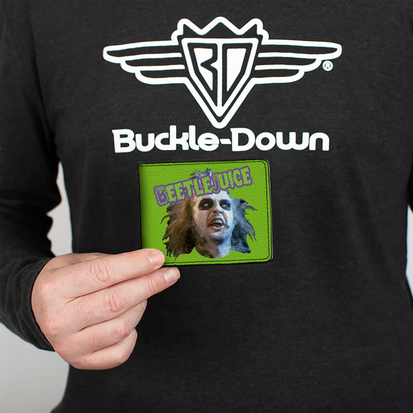 Bi-Fold Wallet - BEETLEJUICE Face and Text Green/Purple