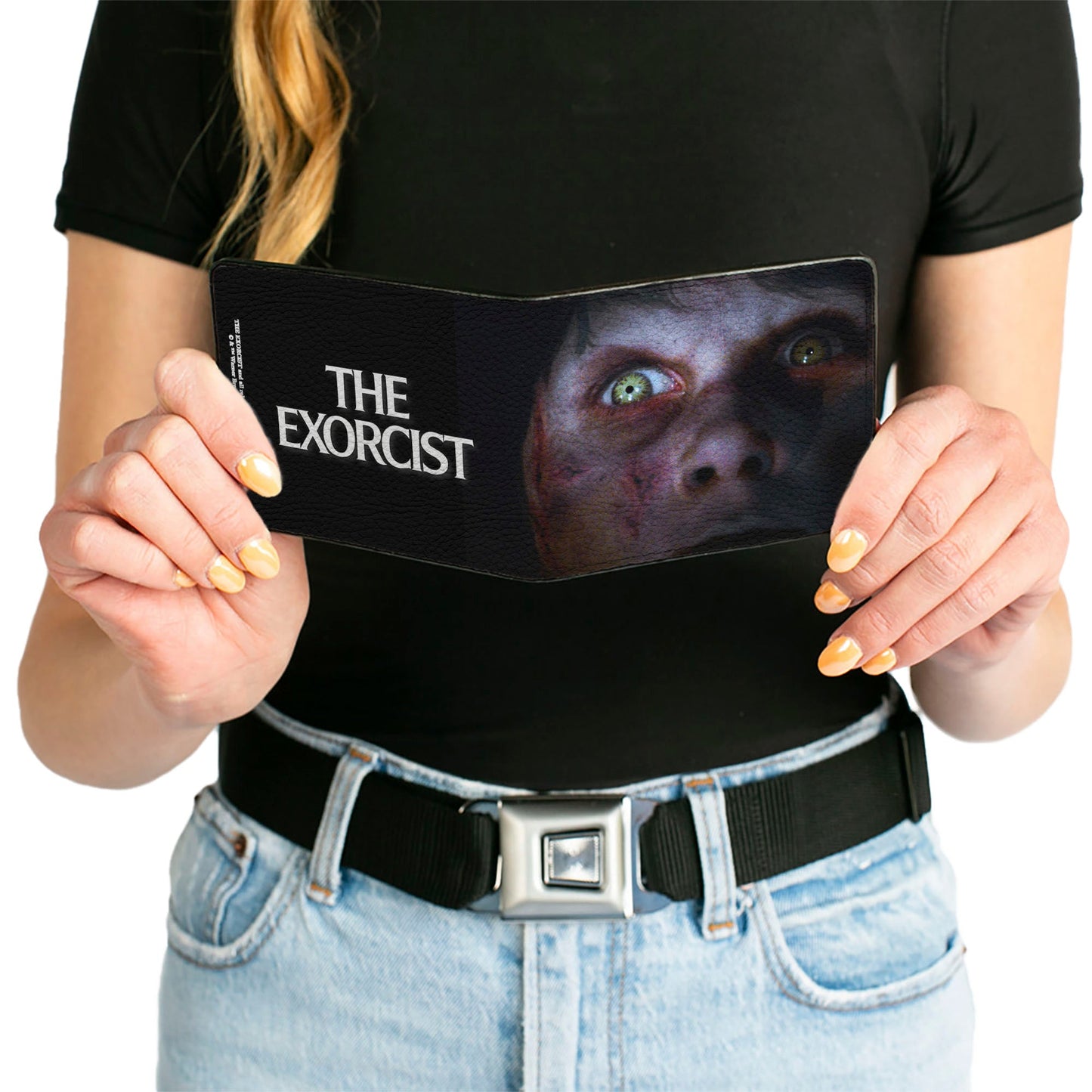 Bi-Fold Wallet - The Exorcist Regan's Face CLOSE-UP + Logo Black White