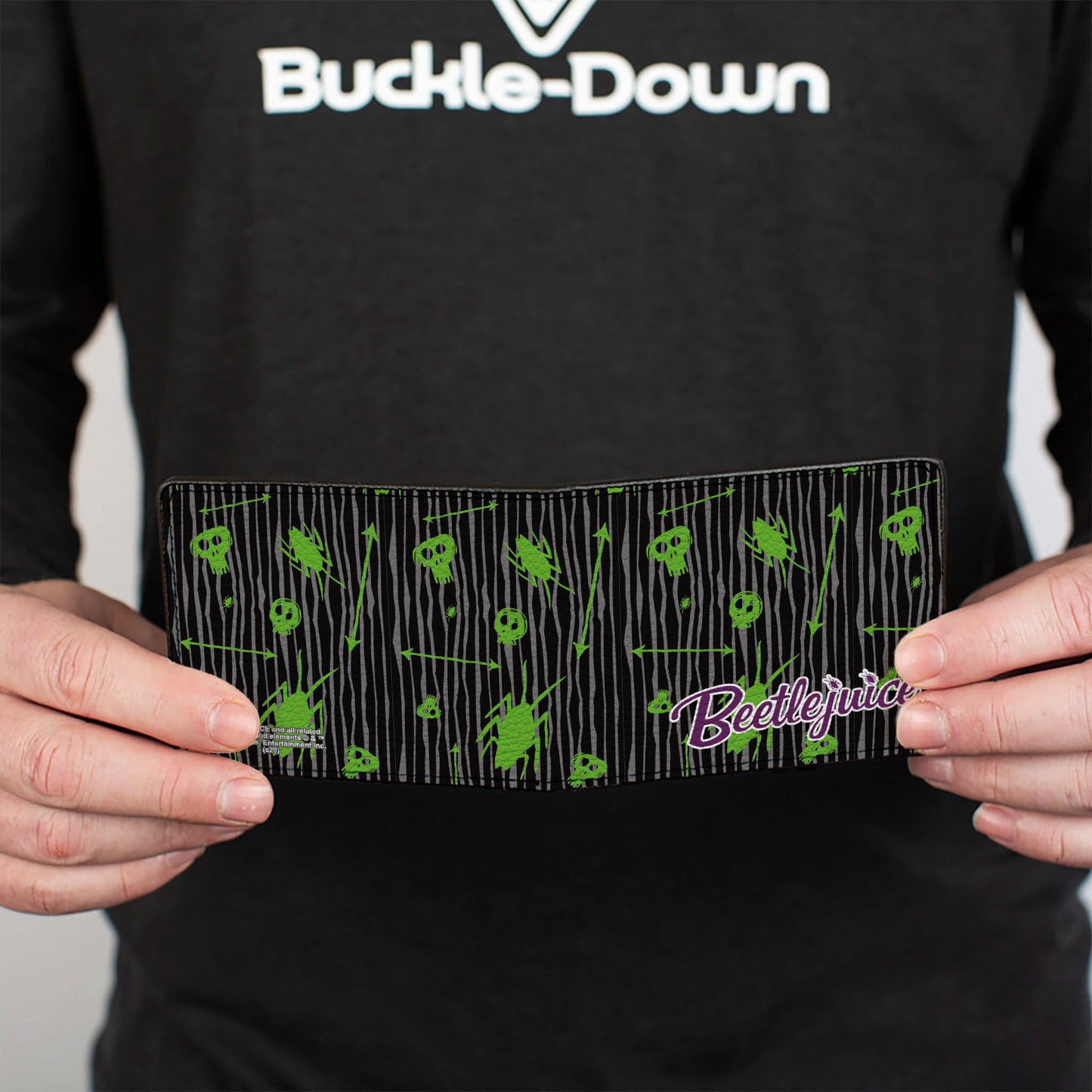 Bi-Fold Wallet - BEETLEJUICE Roach Skull Doodles Collage Black Gray Green Purple