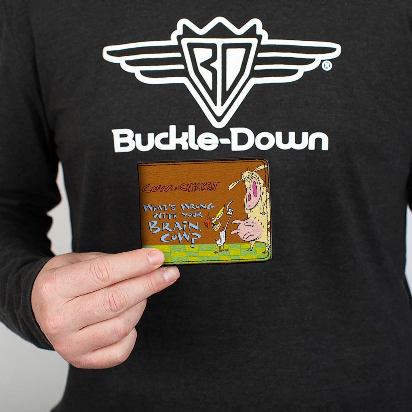 Bi-Fold Wallet - COW AND CHICKEN WHAT'S WRONG WITH YOUR BRAIN Pose Brown