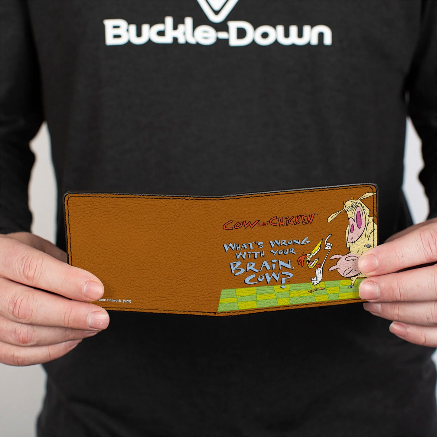 Bi-Fold Wallet - COW AND CHICKEN WHAT'S WRONG WITH YOUR BRAIN Pose Brown