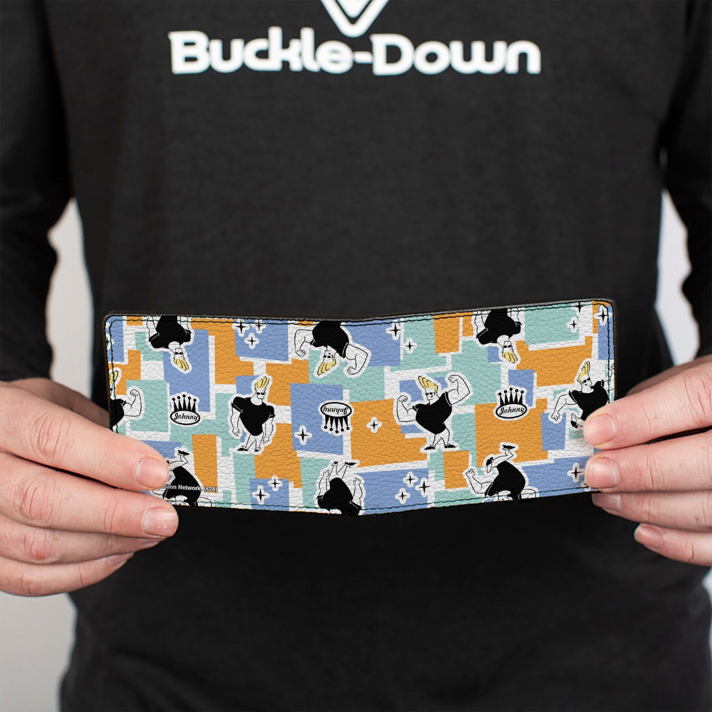 Bi-Fold Wallet - Johnny Bravo Poses and Icon Collage Blocks White/Multi Color