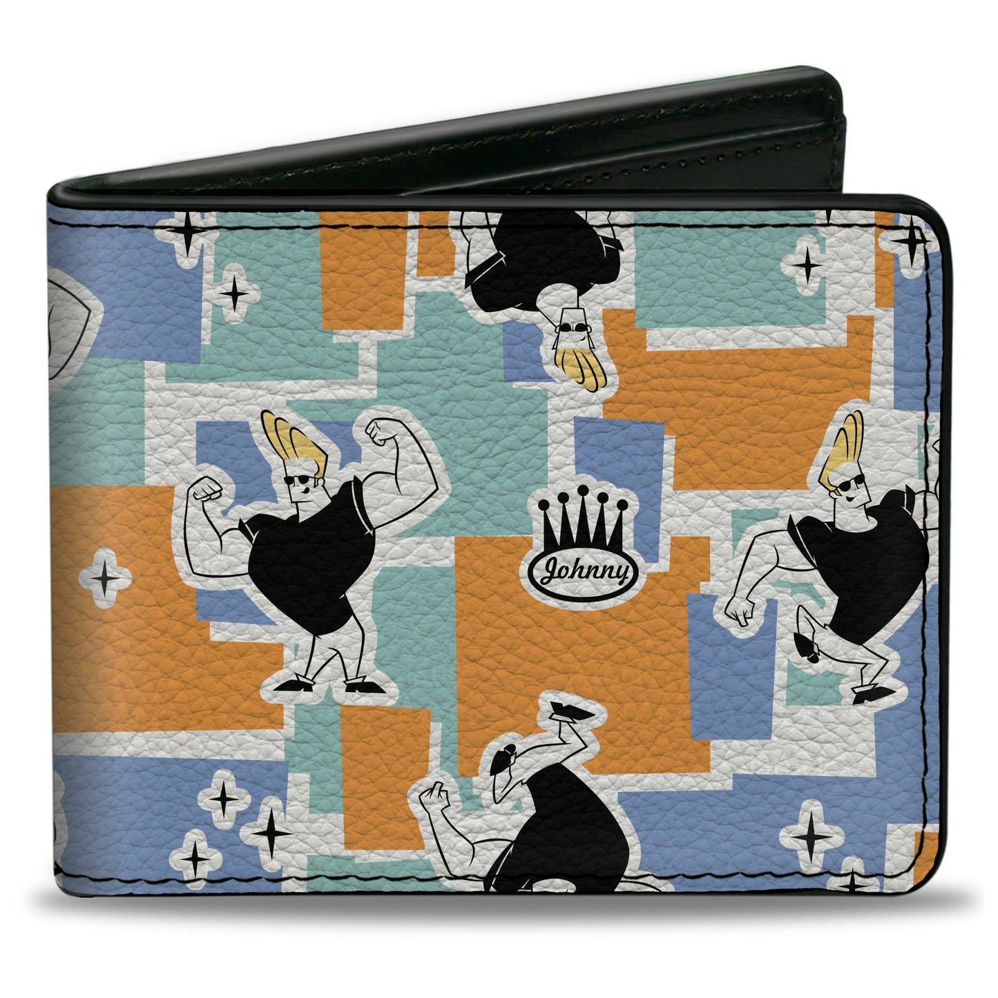 Bi-Fold Wallet - Johnny Bravo Poses and Icon Collage Blocks White/Multi Color