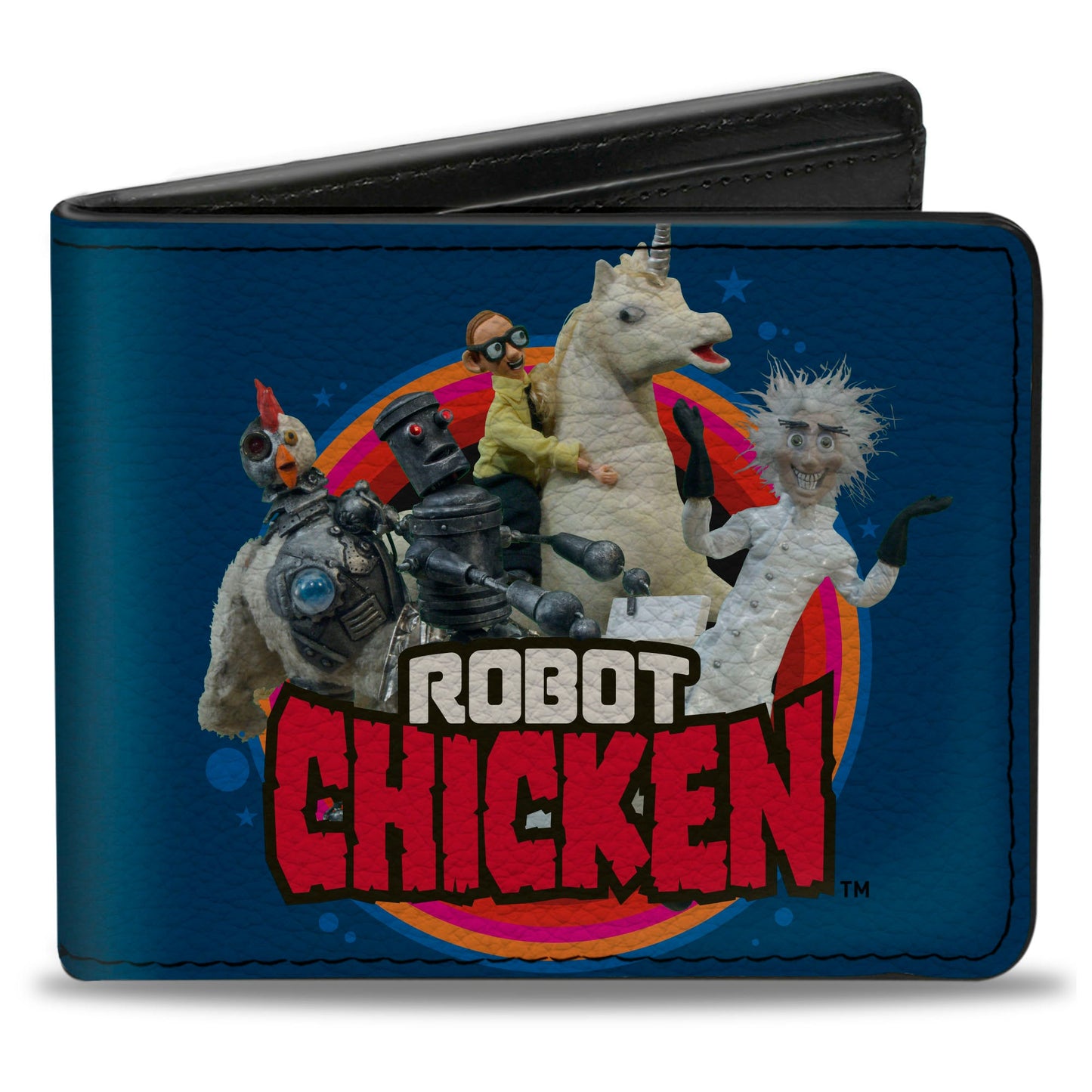 Bi-Fold Wallet - ROBOT CHICKEN Title Logo and Group Pose Blue