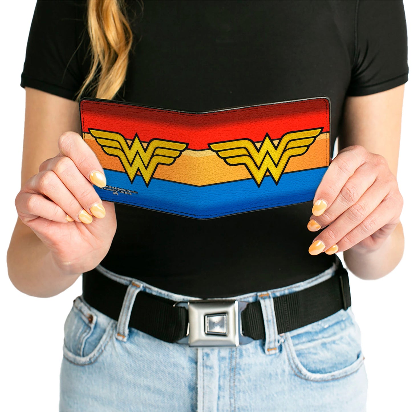 Bi-Fold Wallet - Wonder Woman Logo Stripe Red Yellows Blue