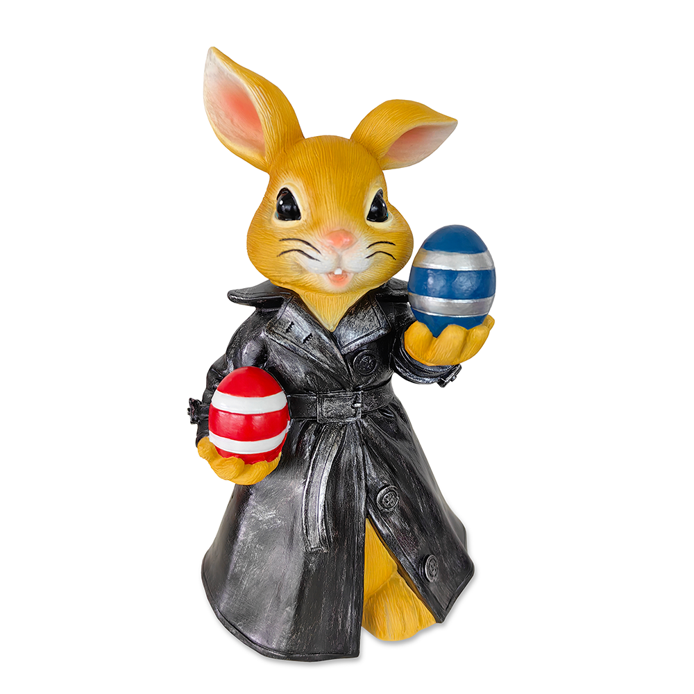 (Pre-Order) Covert Carrot Collector Funny Bunny Agent Figurine, 7" Dueling Easter Rabbit Garden Statue