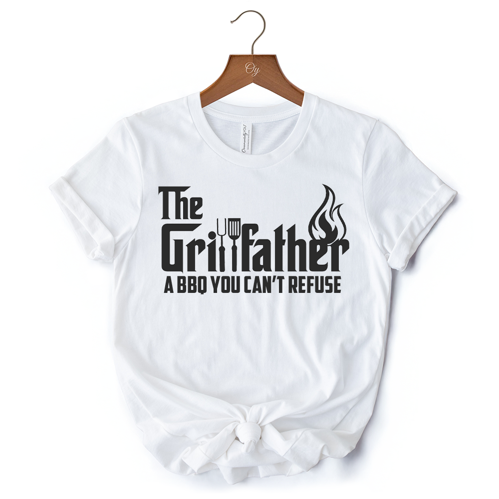 The Grillfather BBQ T-Shirt, White Funny Tee for Grillmaster Dads