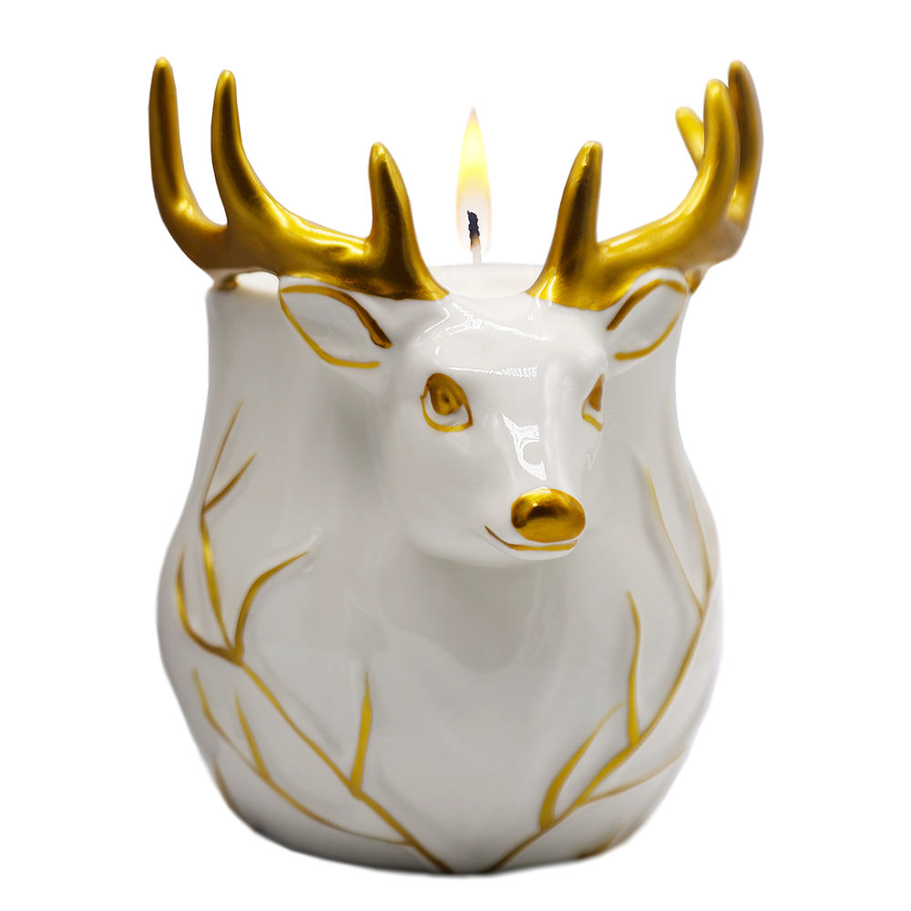 Luxurious Ceramic Deer Candle, Holiday Home Decor Scented with an Enticing English Pear Aroma