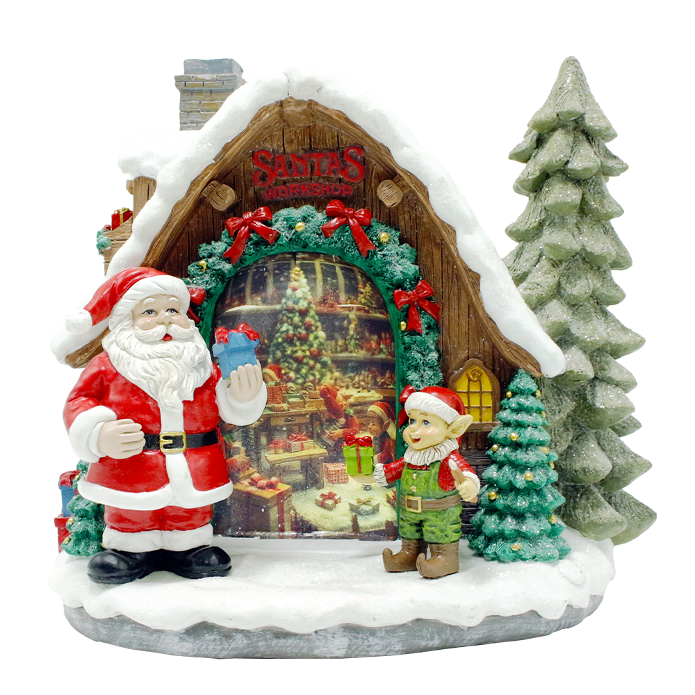 Santa's Workshop Delight Figurine, 10" Christmas Station with Elves
