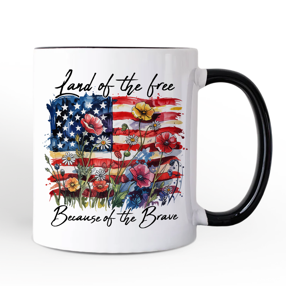 American Flag Floral Wildflower Personalized Mug, Patriotic Boho USA 4th of July Gift with Custom Name