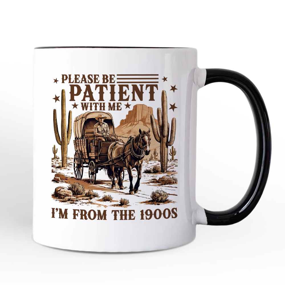 Be Patient I’m From the 1900s Western Personalized Mug, Vintage Carriage Horses Funny Gift with Custom Name