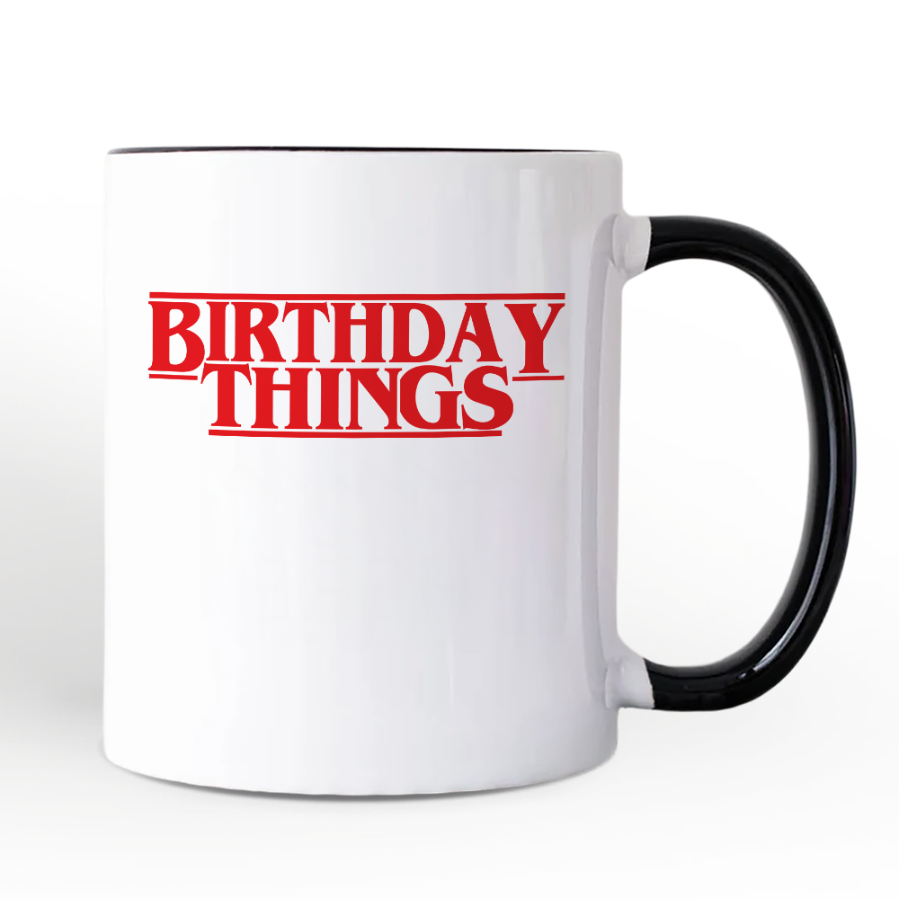 Birthday Things Retro Personalized Mug, Horror Bday Gift with Custom Name
