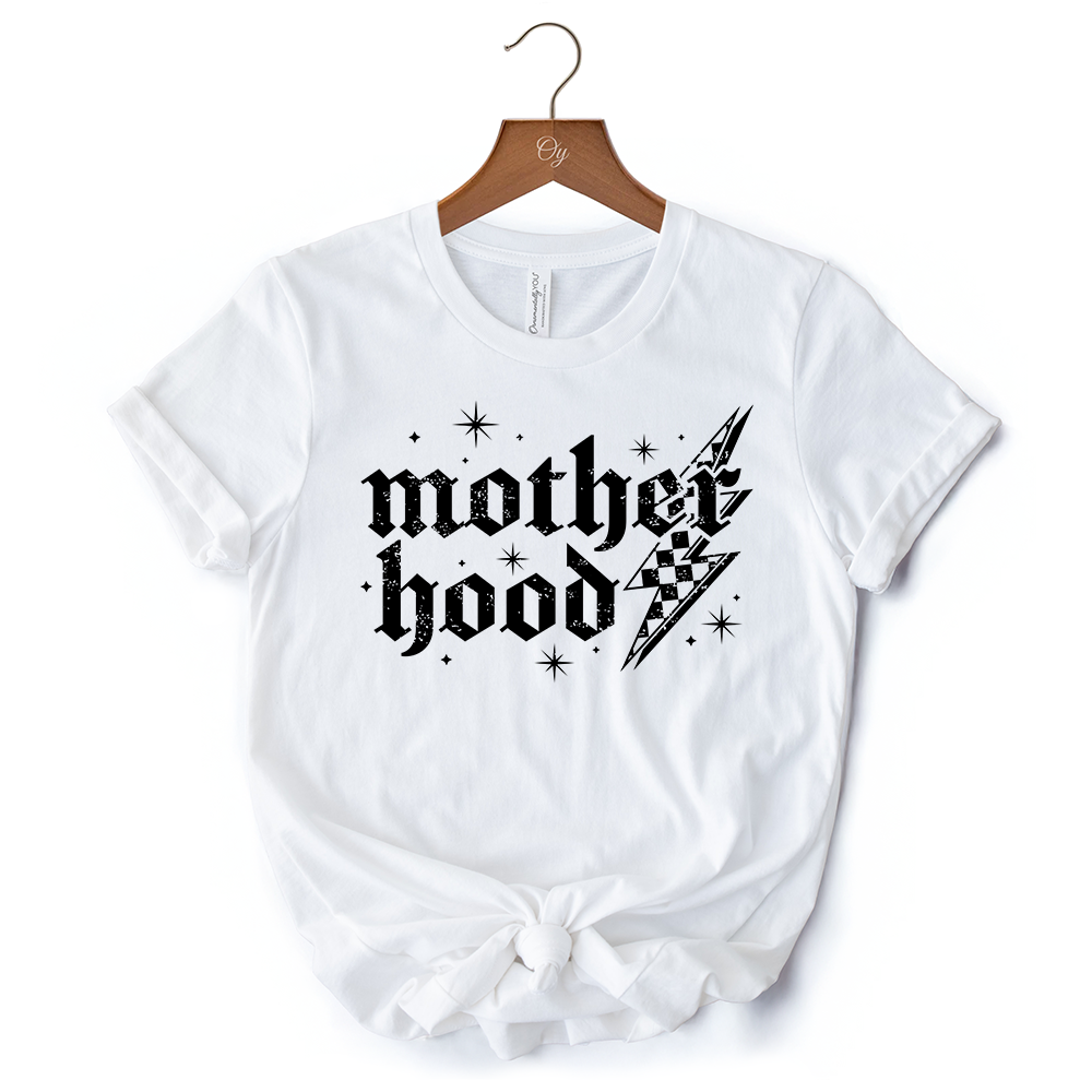 Checkered Motherhood Lightning T-Shirt, Black and White Retro Tee for Strong Mothers