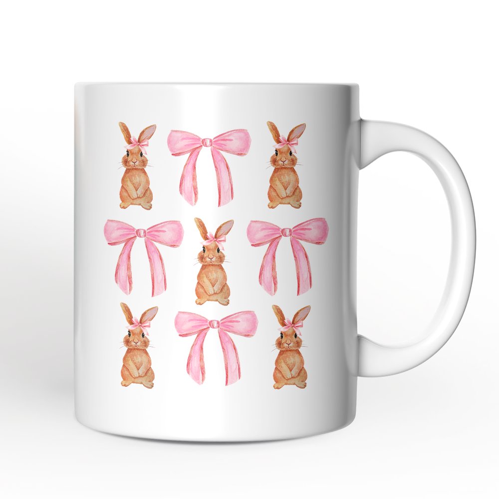 Coquette Bunny Pink Bow Easter Personalized Mug, Cute Girly Bunny Spring Gift with Custom Name