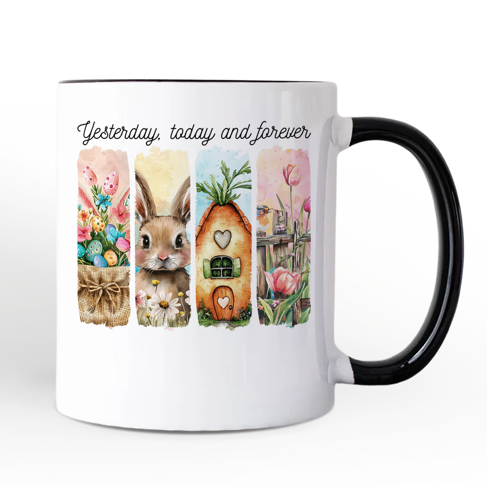 Easter Bunny Floral Brushstroke Personalized Mug, Spring Pastel Coquette Gift with Custom Name