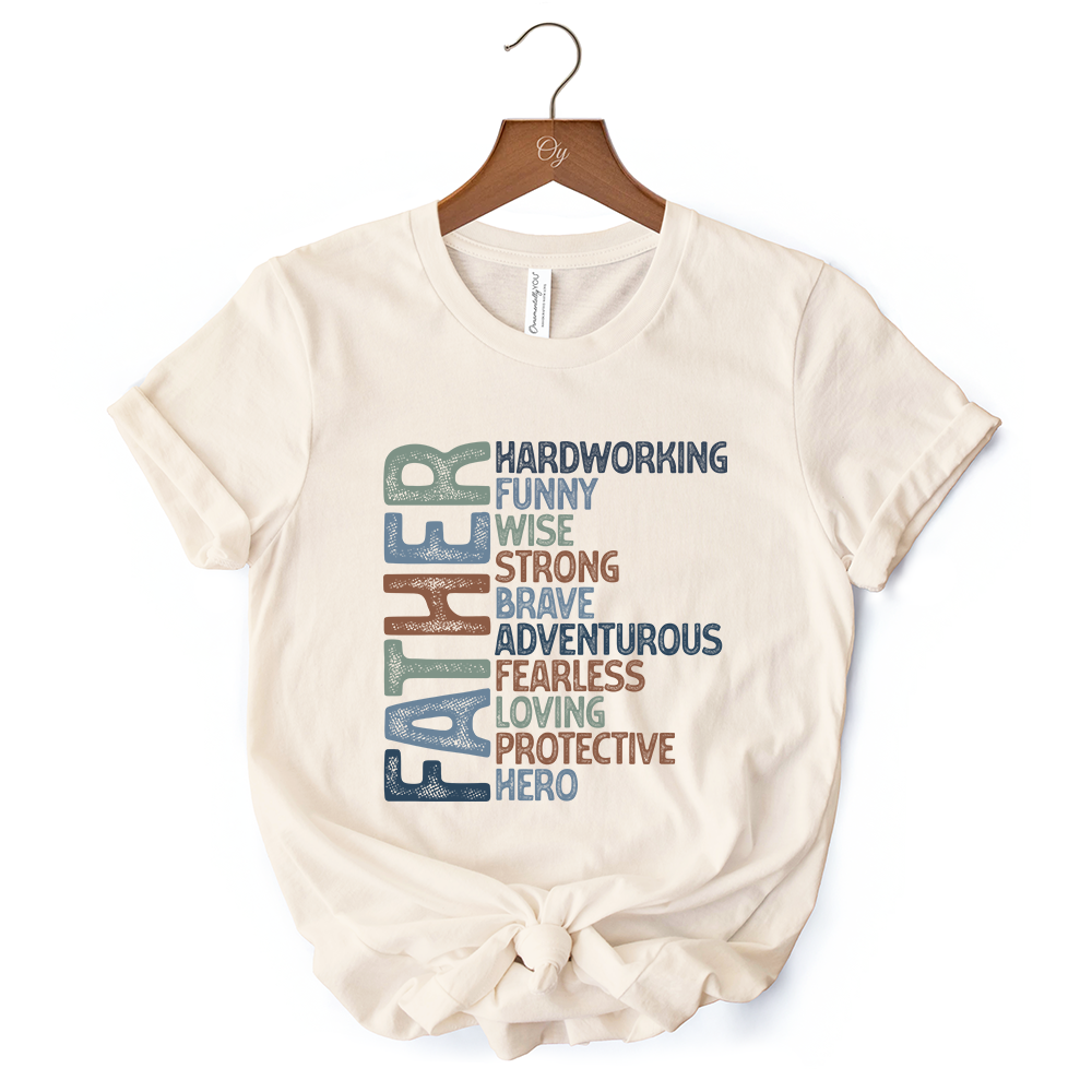 Father Definition T-Shirt, White and Natural Inspirational Tee for Hero Dad
