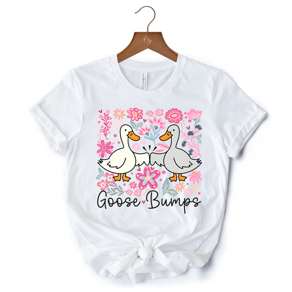 Funny Goose Bumps Floral T-Shirt, White, Natural and Black Sarcastic Goose Tee Gifts