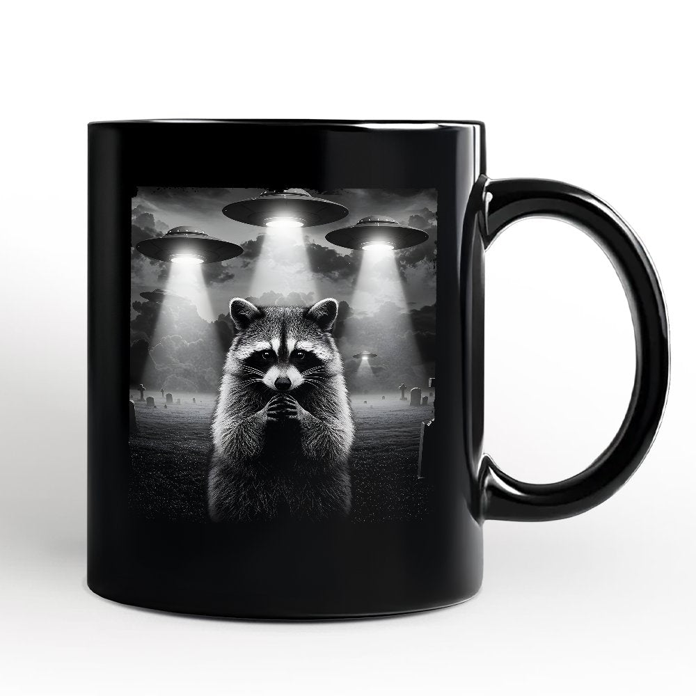 Funny Raccoon UFO Personalized Mug, Unisex Black Gift with Custom Name