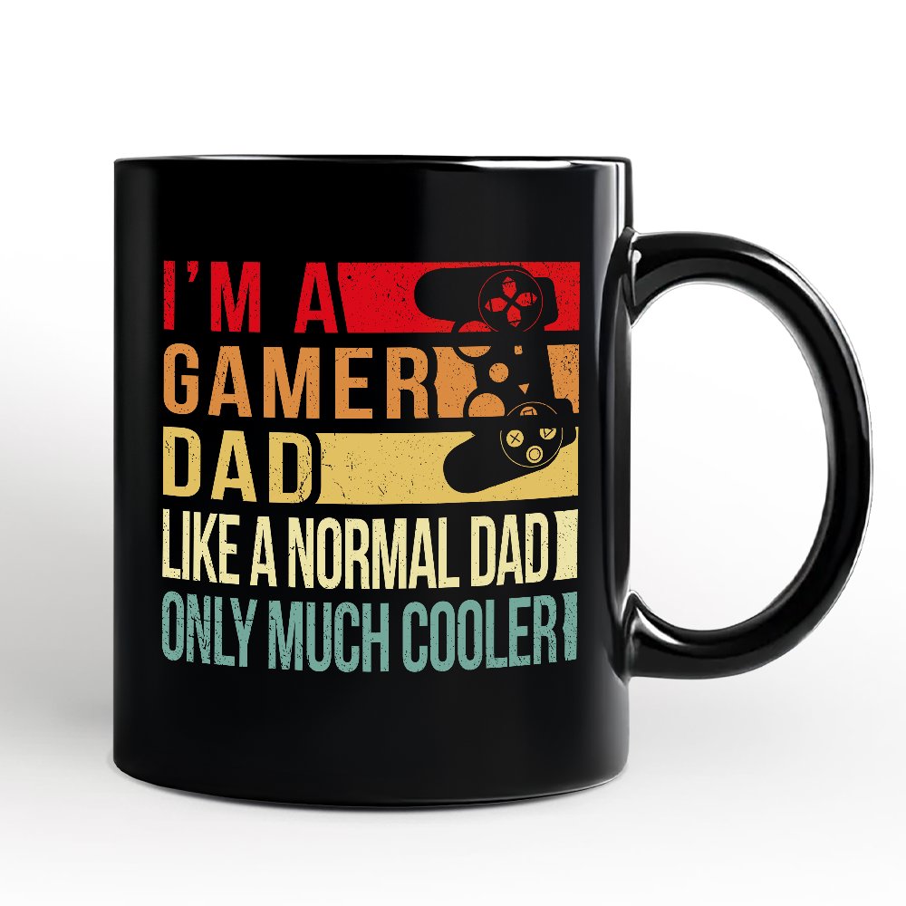 Gamer Dad Controller Personalized Mug, Black Funny Gift for Cool Fathers with Custom Name
