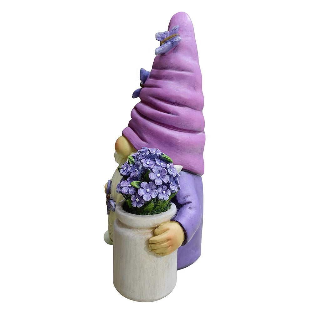 Garden Grace Lavender Gnome Figurine, 10" Purple Home Decor Statue with Butterflies and Flowers