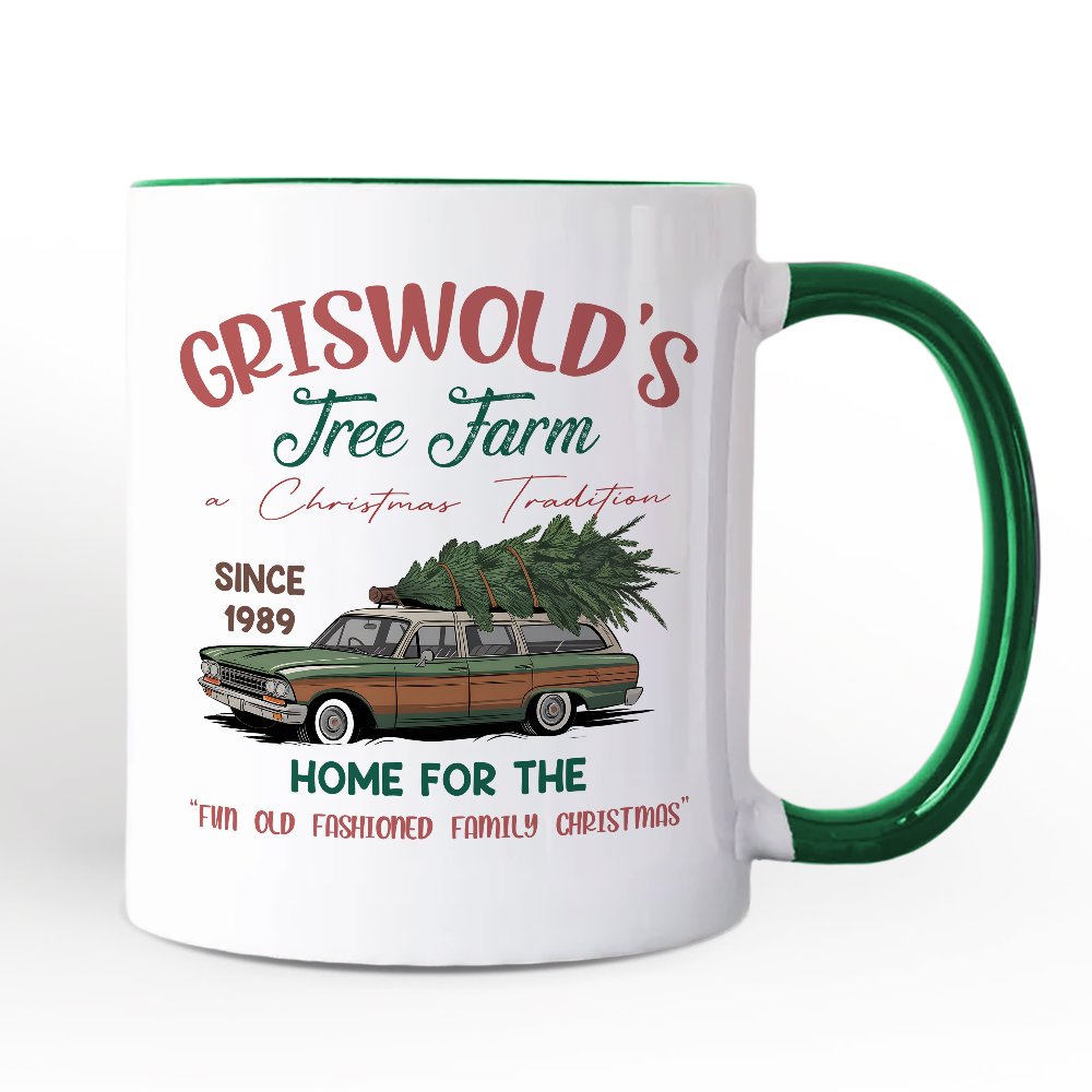 Griswoldโs Tree Farm Personalized Mug, Retro Family Christmas Vacation Gift with Custom Name