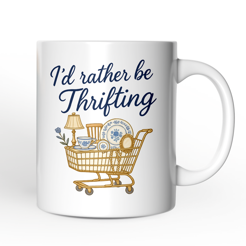 Iโd Rather Be Thrifting Personalized Mug, Vintage Thrift Shop Lover Gift with Custom Name