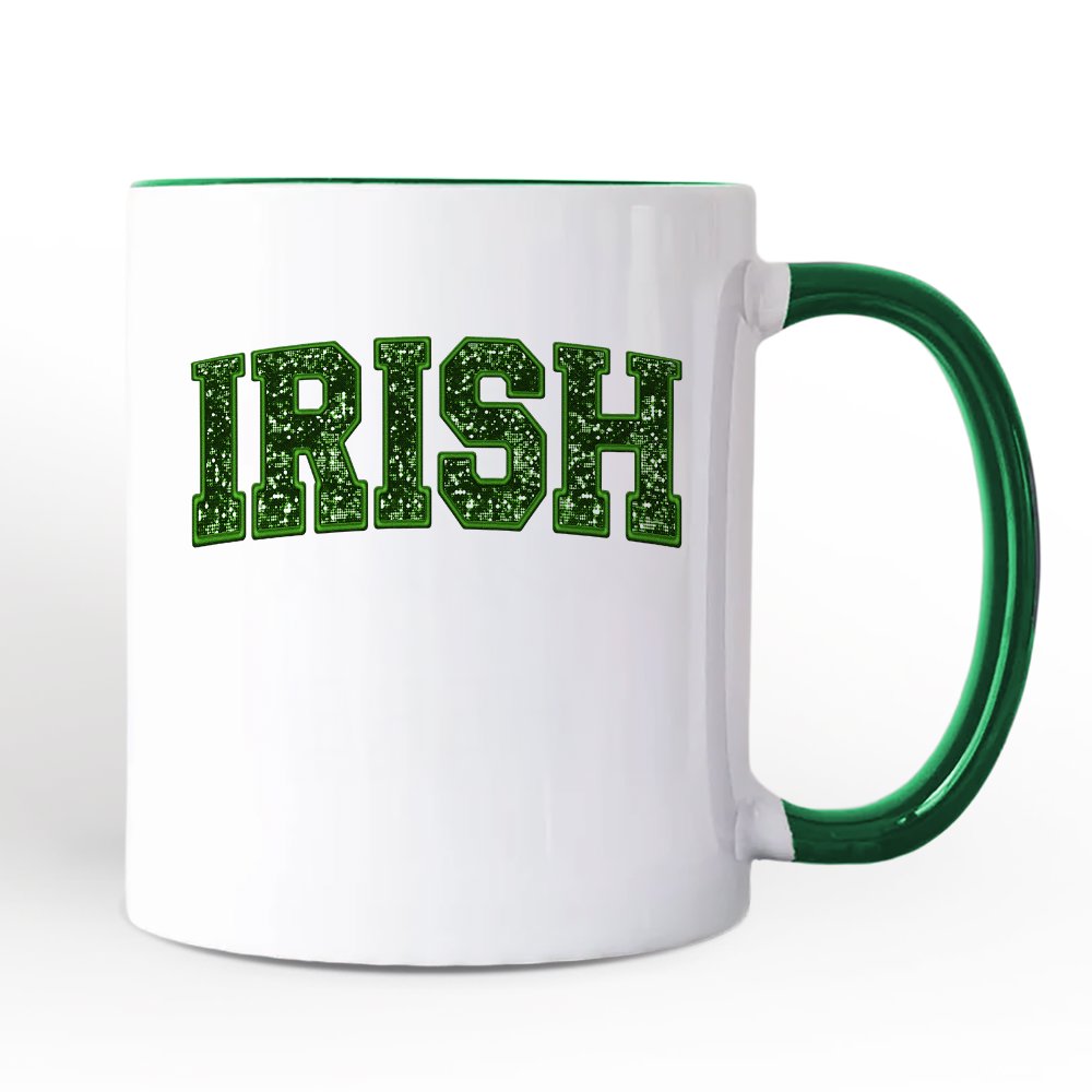 Irish Sequin St Patrick’s Day Personalized Mug, Festive Green Glitter Imitation Gift with Custom Name