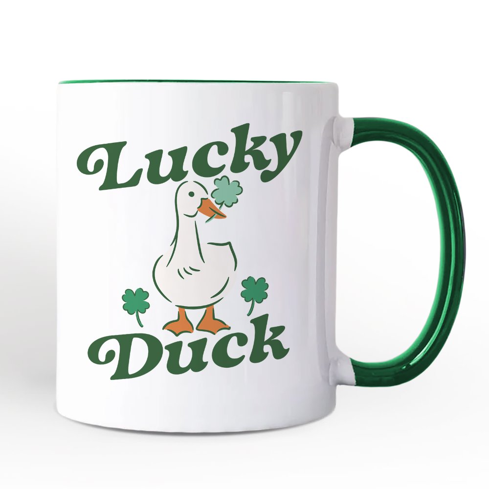 Lucky Duck St Patrick’s Day Shamrock Personalized Mug, Cute Clover Gift with Custom Name
