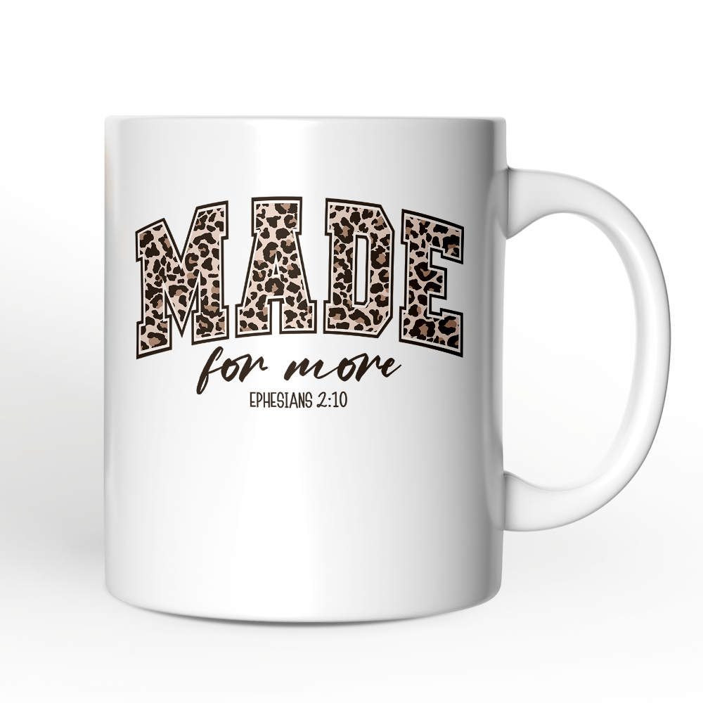 Made For More Christian Personalized Mug, Ephesians 2:10 Leopard Faith Bible Verse Easter Gift with Custom Name
